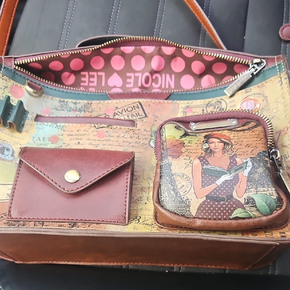 Nicole Lee Artistic Print Shoulder Bag with Brown Accents